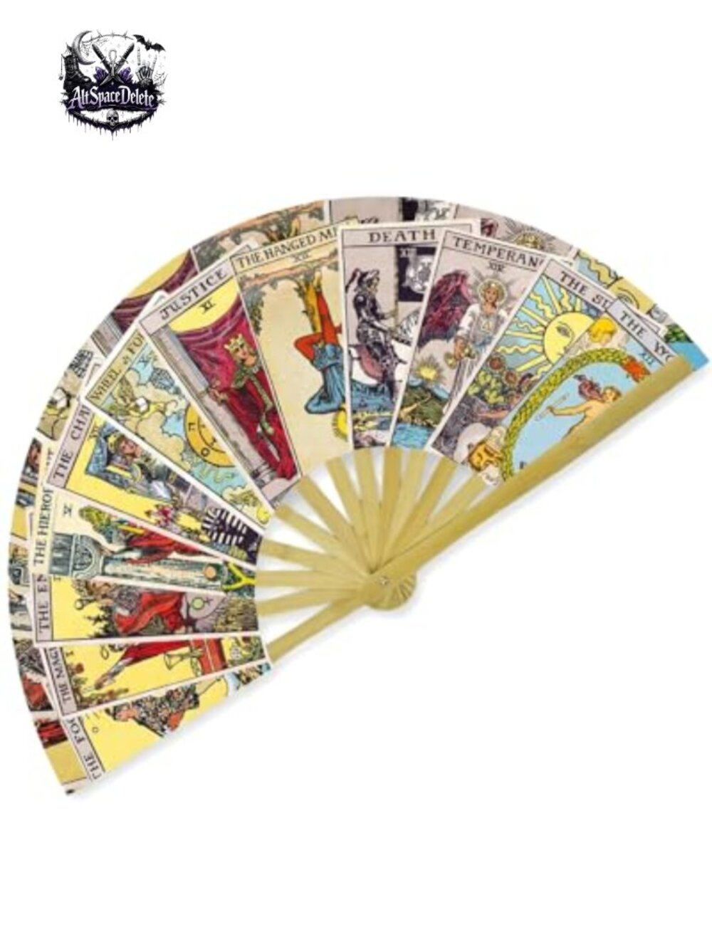 Tarot Card Bamboo Satin Folding Fan Halloween Gothic Wedding Cosplay Prop